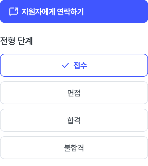 지원자에게 연락하기 버튼과 접수·면접·합격·불합격 전형 단계
